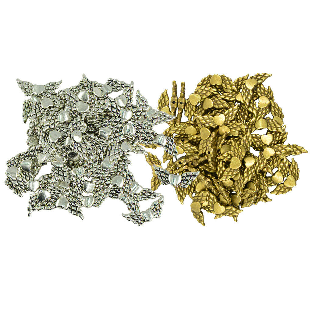 100pcs Retro Love Heart Angel Wings Charm Pendant Jewelry Finding DIY Beads