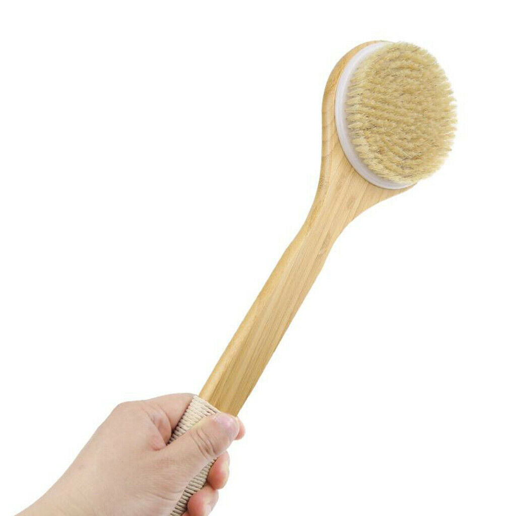 40cm Durable Wood Long Handle Bath Exfoliating Brush for Shower Massager