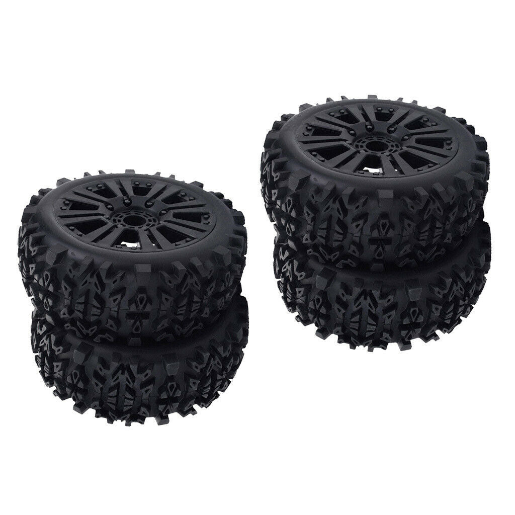 Black RC Wheel Rims Tyre Tires Hex 12mm for 1:8 on-Road Vehicle Pack of 4