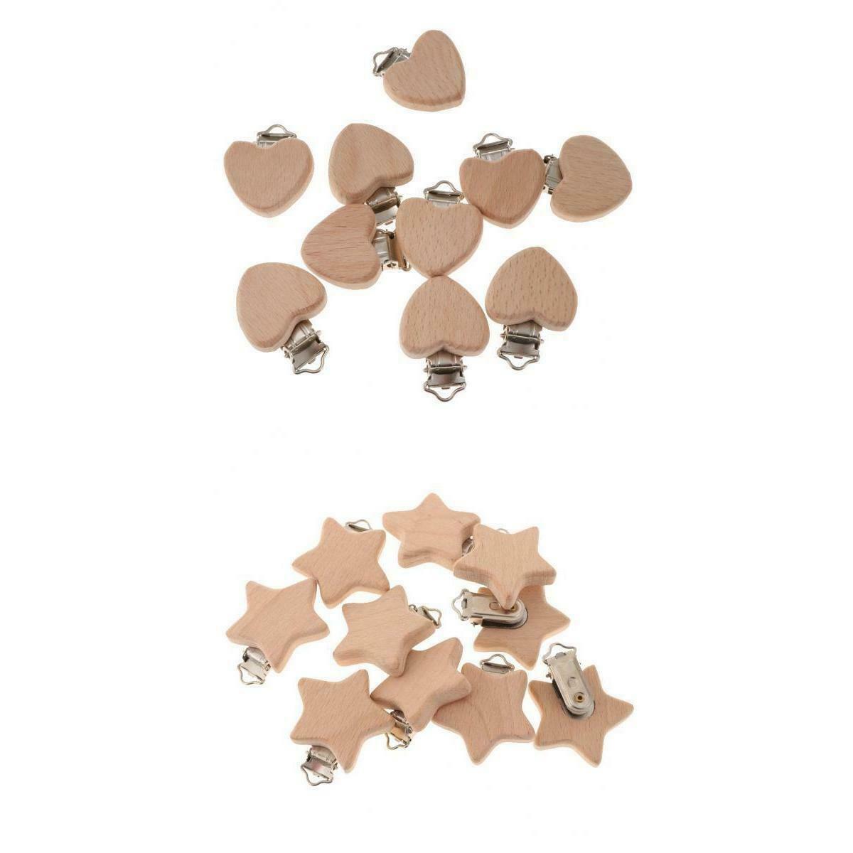 20 Pieces Wooden Baby Pacifier Clip Dummy Clasps Teething Toys Heart+Star
