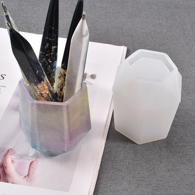 Diy Cup Silicone Mold Pen Holder Shape Epoxy Mold Hexagon Rround Mol.l8