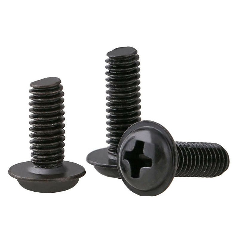 50Pcs M4*6-16mm Flanged Phillips Dome Button Head Machine Screws Kit Black Zinc