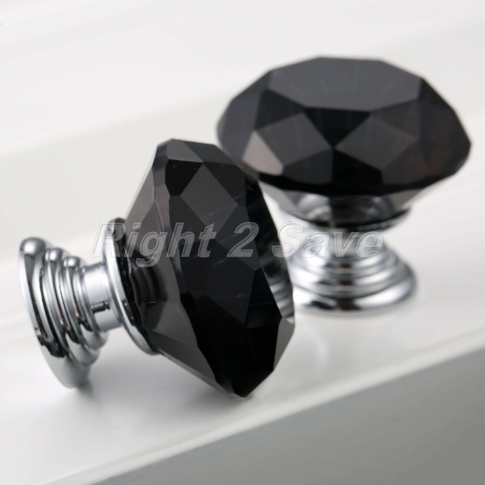 Black Knobs Crystal Glass Handle Drawer Cabinet Dresser Furniture Pull Dia 30mm