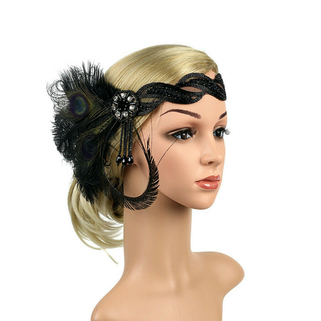 Colorful Headband Peacock Feather Girl Makeup Party Hair Decor black