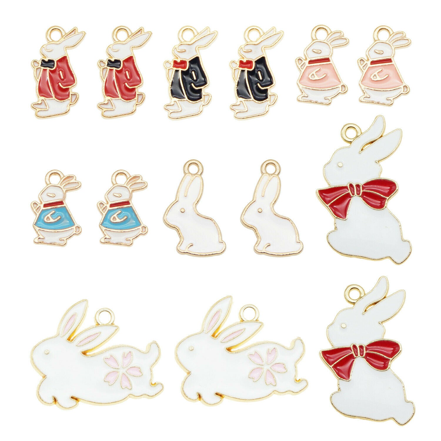 Wholesale Enamel Mixed Rabbit bunny Pendant Charms for Necklace Bracelet 21pcs