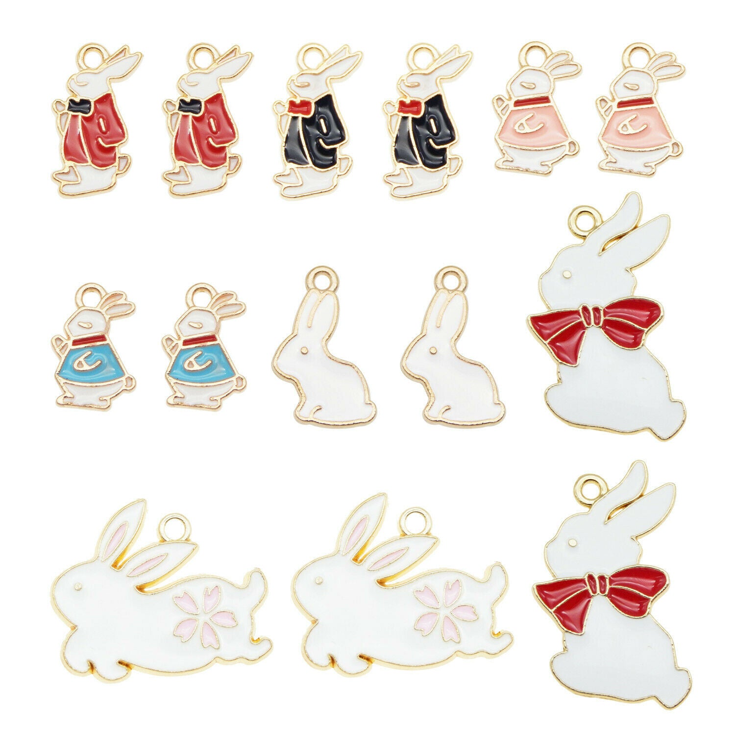 Wholesale Enamel Mixed Rabbit bunny Pendant Charms for Necklace Bracelet 21pcs