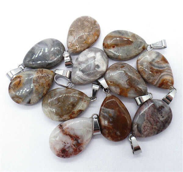 100Pcs 24x16x5mm Wholesale Natural Crazy Lace Agate Teardrop Pendant Bead HH8355