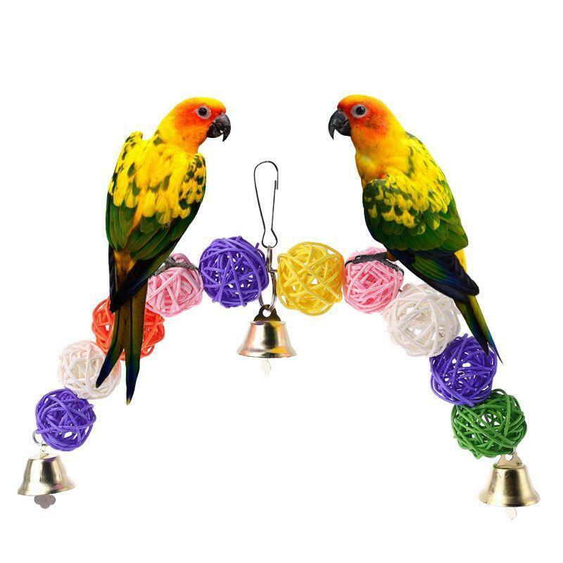 Bird Parrot Chew Toys Bite Rattan Teeth Grinding Ball Bell Attractive Parakeet