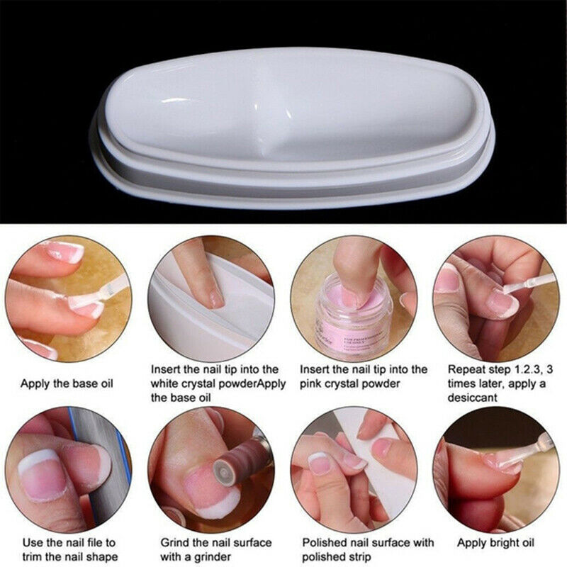 French Smile Line Sculpture Tips Acrylic Guide Box Dip Tray Mold Nail Art ToSJ