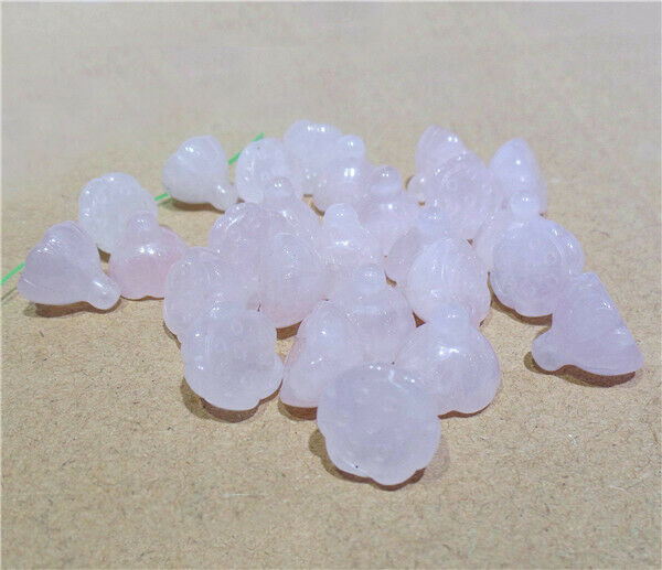 10Pcs 12x11mm Natural Rose Quartz Carved Lotus Flower Pendant Beads HH8376
