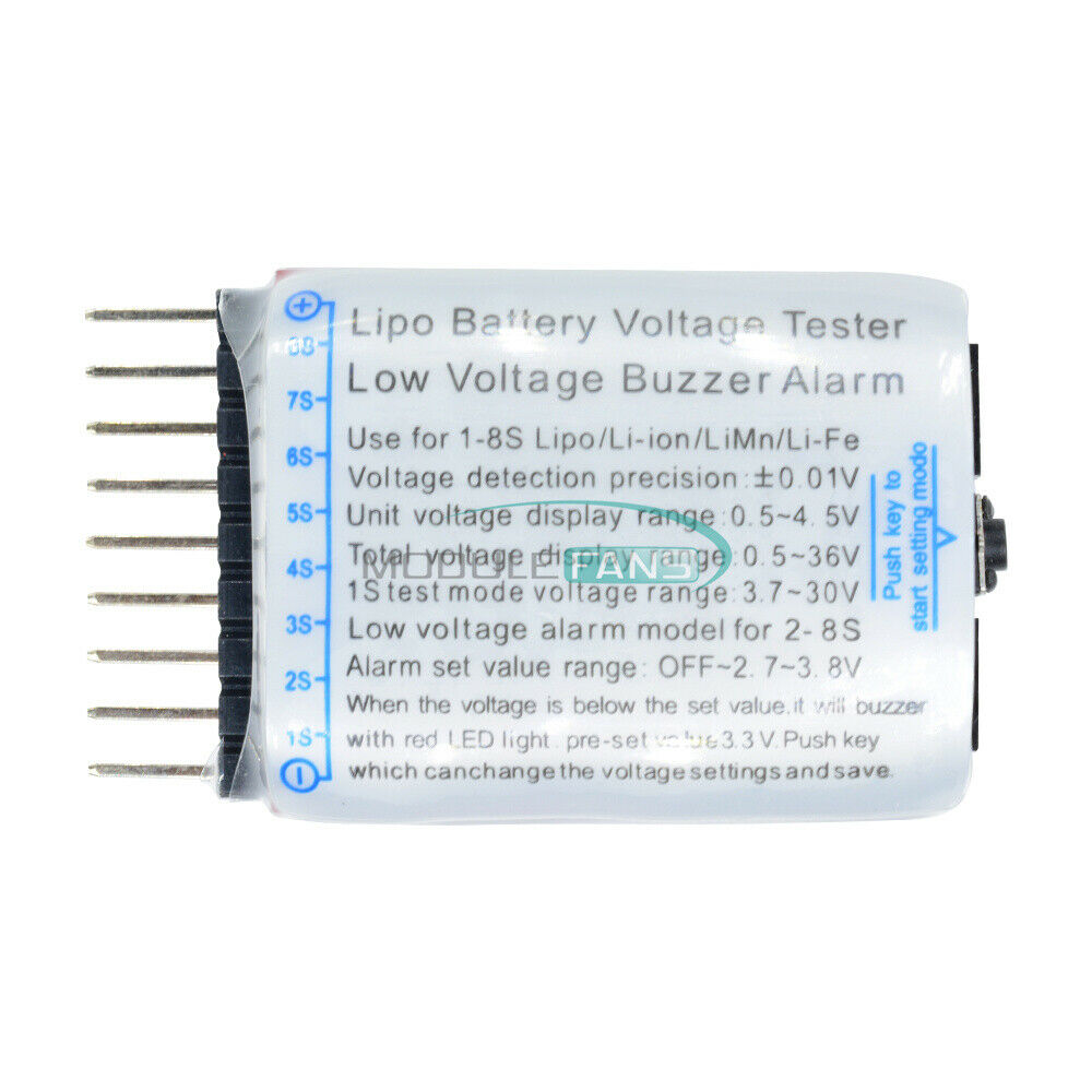 1-8S Lipo/Li-ion/Fe Battery Low Voltage Meter Tester LED Buzzer Alarm