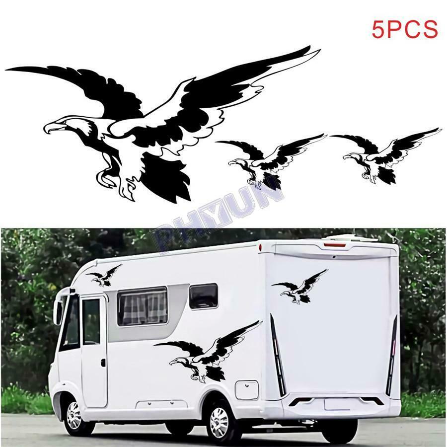 5x Car Stickers Black & White Eagle Style Decals for Caravan Travel Trailer Van