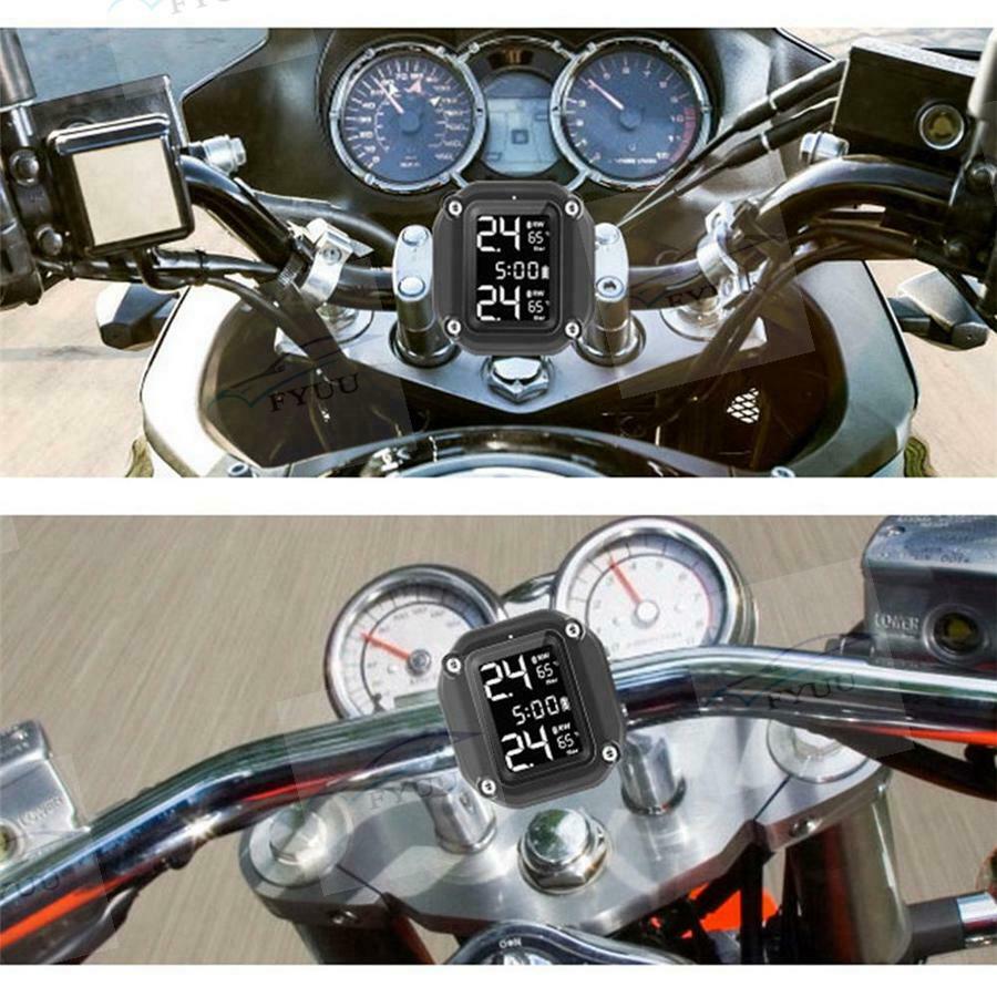 Motorcycle Tire Bike Pressure Monitoring System TPMS Alarm System w/ 2 Sensors