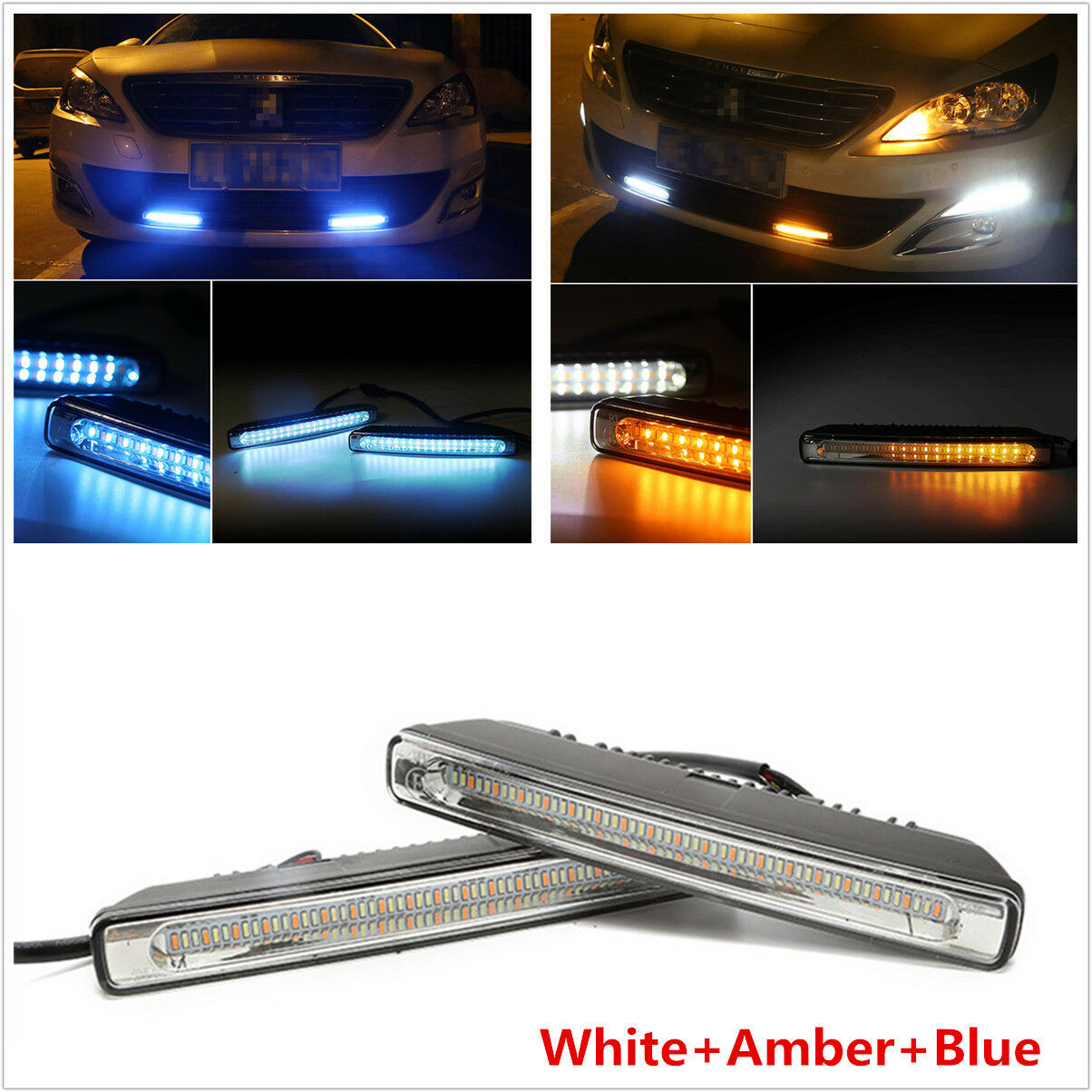 Pair Tricolor LED Daytime Running Turn Signal Light Car SUV DRL Fog Driving Lamp