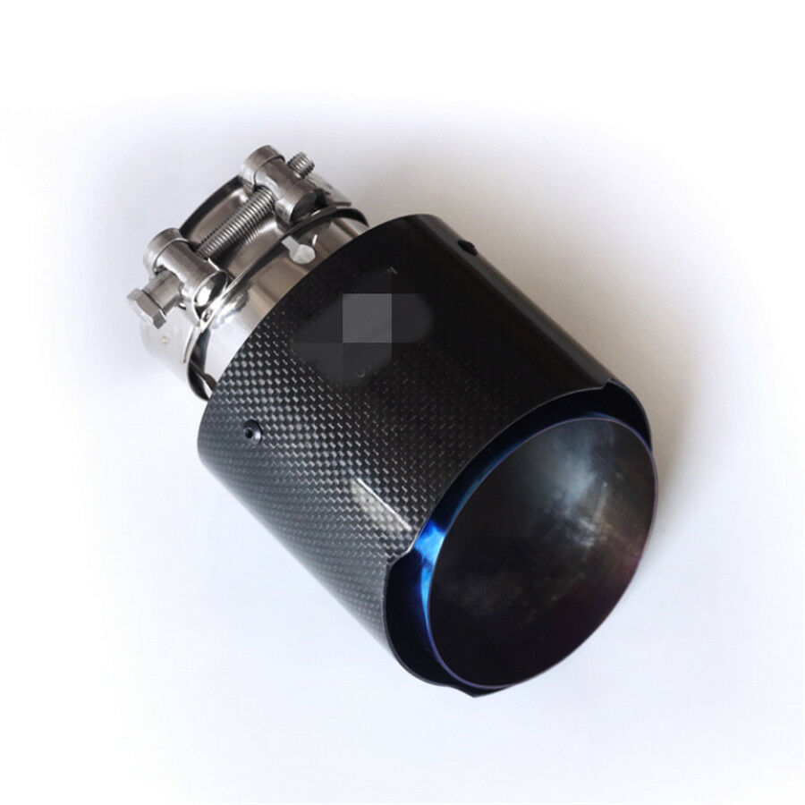 Half Blue Inlet 3" 76mm Outlet 4" 101mm Carbon Fiber Glossy Exhaust Tips Muffler