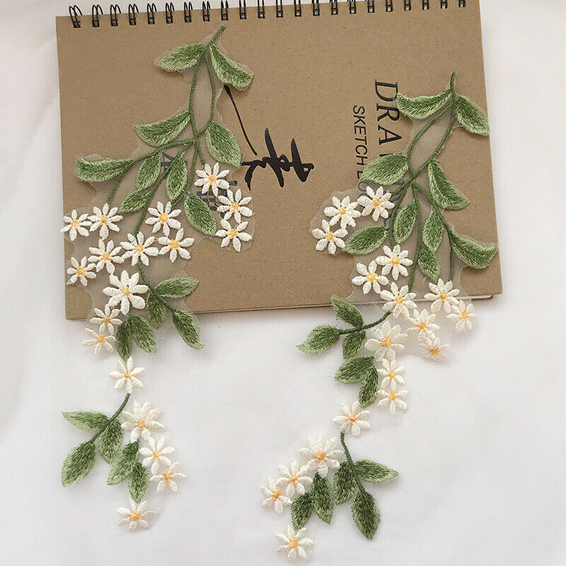 1 Pair Flower Patches Daisy Lace Applique Embroidered Wedding Dress Sewing Craft