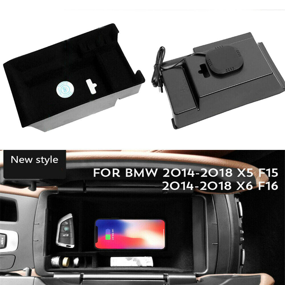 Phone QI Wireless Fast Charging Armrest Box For BMW X5 F15 / X6 F16 2014-2018