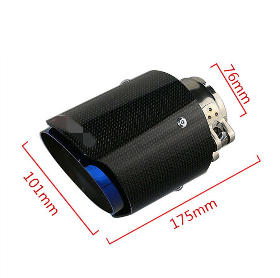 Half Blue Inlet 3" 76mm Outlet 4" 101mm Carbon Fiber Glossy Exhaust Tips Muffler