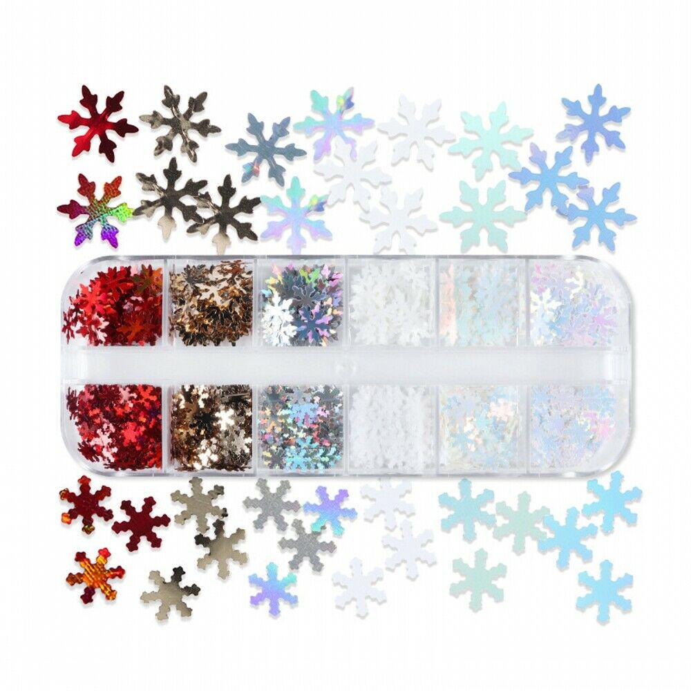 12 Grids/Box Winter Christmas Manicure Snowflake Sequins Nail Art Decorations