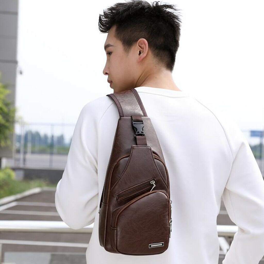 3Pcs Men Leather Sling Bag Multipurpose Compact Shoulder Chest Crossbody Bag