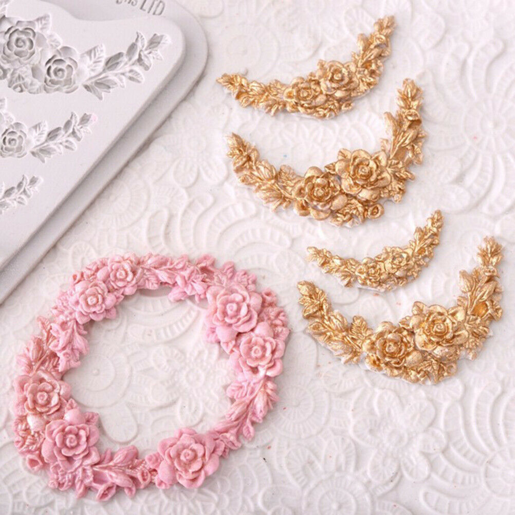 Rose Flower Garland Silicone Mold Cake Border Jewelry Wedding Decorating .l8