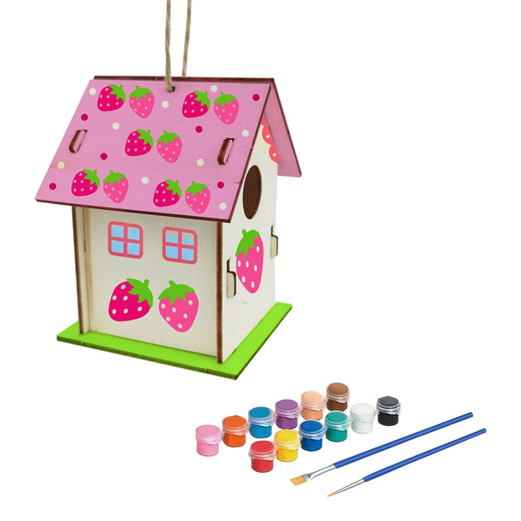 2Pieces DIY Bird House Children Hand Unpainted Build Paint Wooden Birdhouse