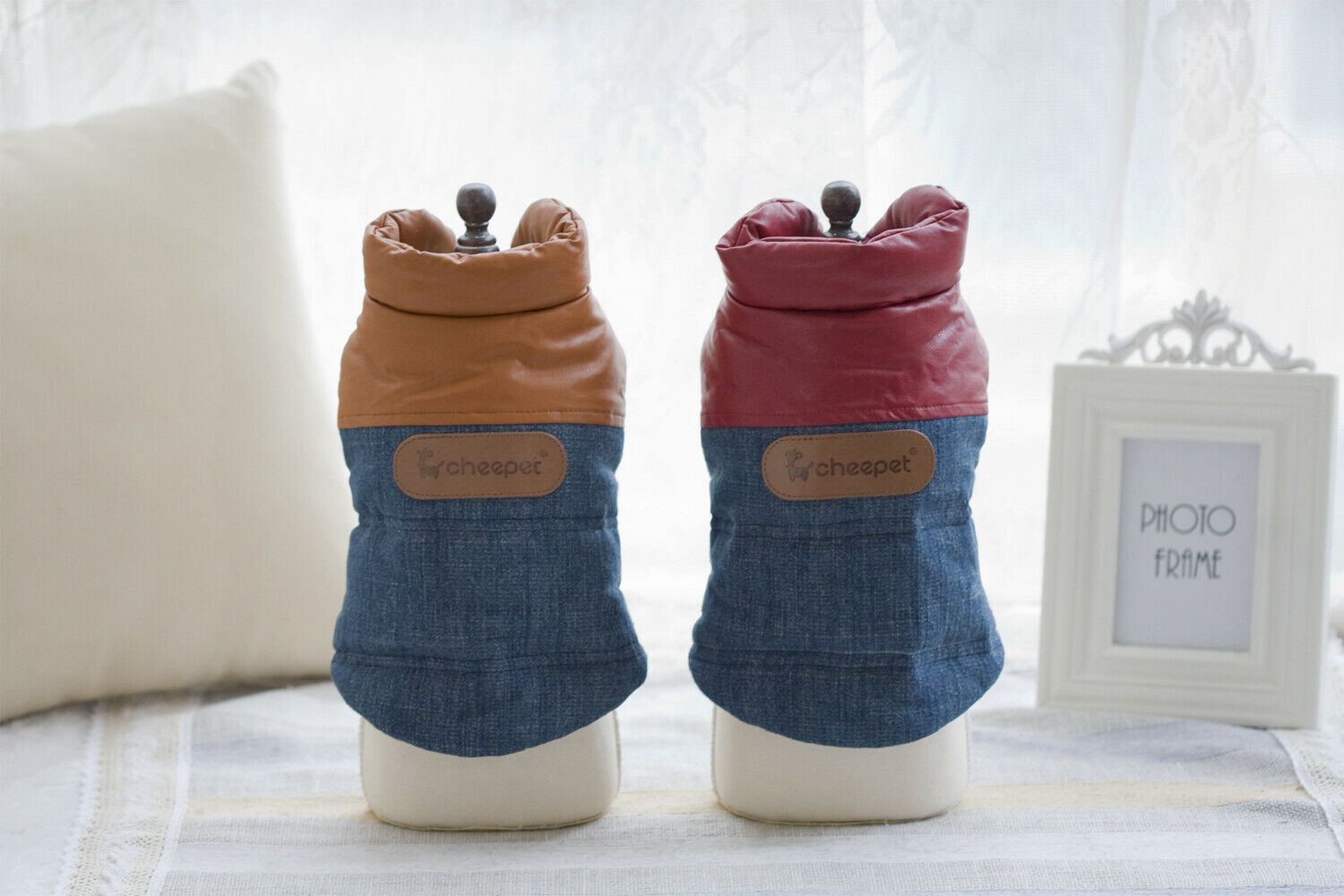 Pet Dog Jeans Vest Puppy Cat Clothes Both Sides Wear Warm Apparel Brown M