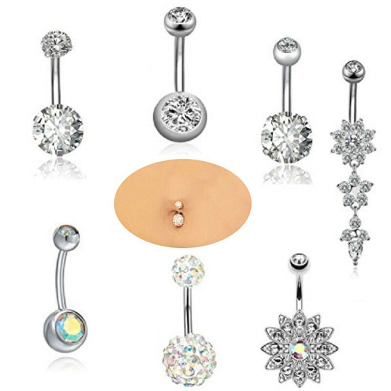 7PCS/Set Stainless Steel Crystal Belly Button Rings Navel BodyJewelryPiercingBDA
