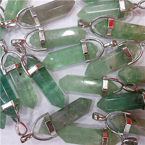 25Pcs 42x9mm Natural Green Rainbow Fluorite Six Angle Point Pendant HH8016