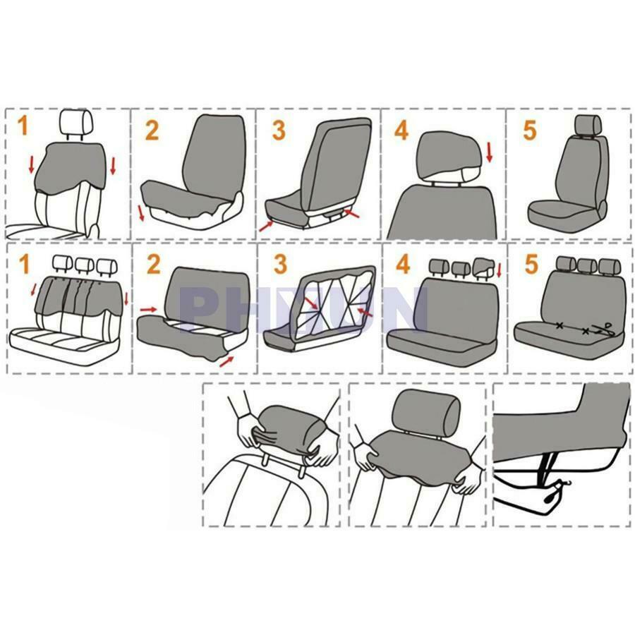 Universal Car 5-sits Front+Rear Seat Cover Pad Polyester Breathable Black+Gray