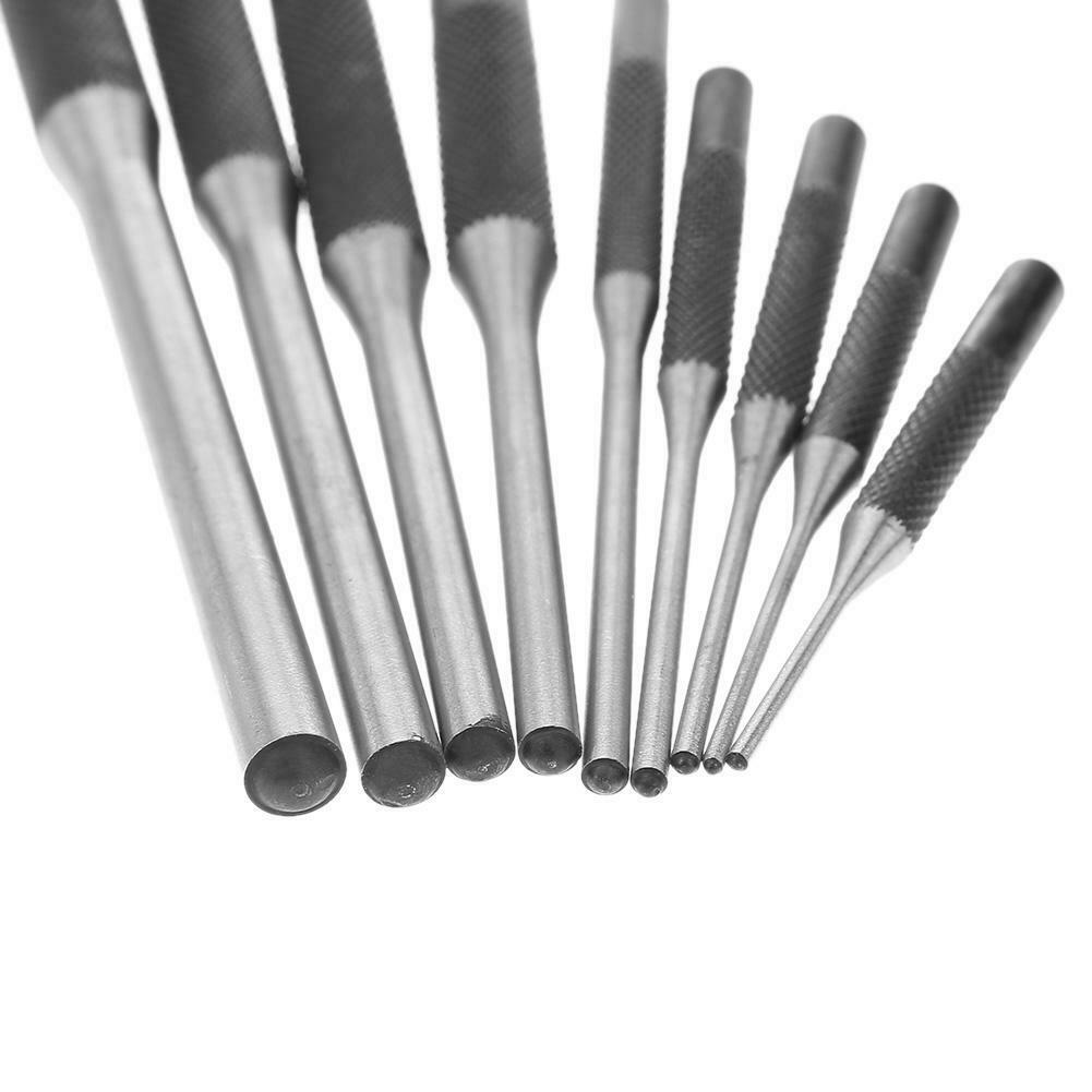 9pcs Multi Size Round Head Pins Set Punch 40CR Steel Grip Roll Pins Punch Tool