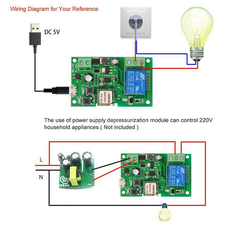 DC5V 12V 24V 32V Wireless WiFi Smart Switch Inching/Self-Locking Module 3CDEAU