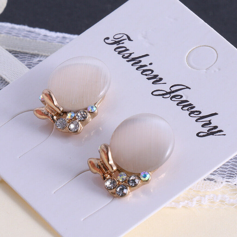Sparkly Bright Opal Earrings Ear Studs with Bowknot Jewelry Gift for Women