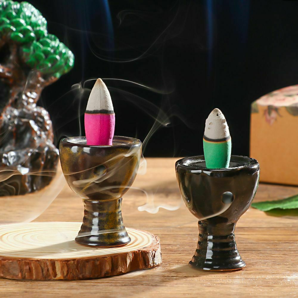 Desktop Ornament Buddhist Backflow Censer Incense Burner Ceramic Fragrance Lamp