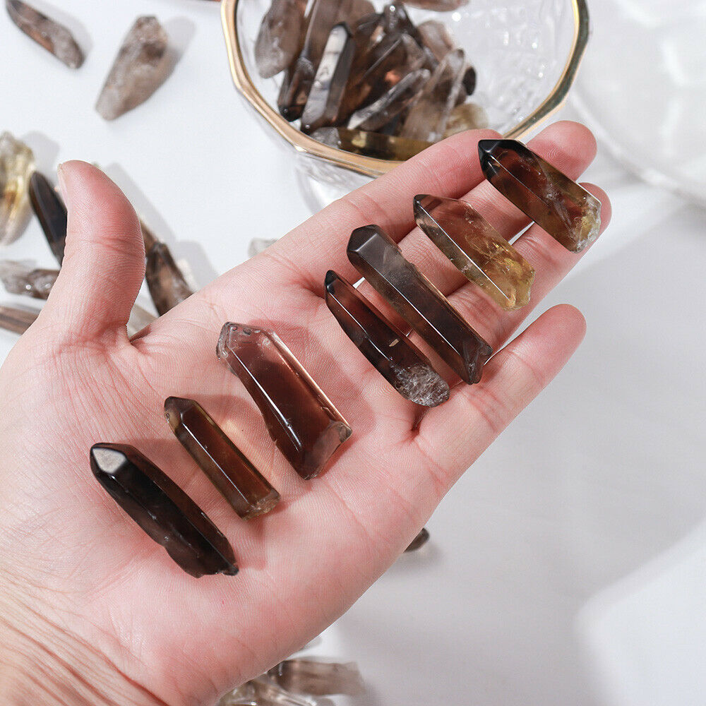 Natural Smoky Quartz Crystal Monocrystal Reiki Wand Healing Points Stone Bulk