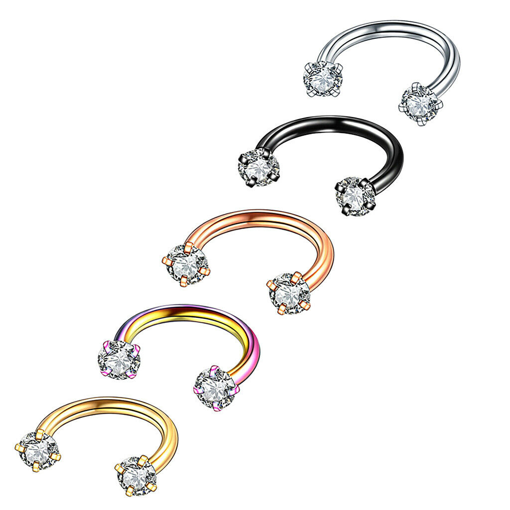 5pcs Zircon Nose Hoop Ring Barbell Tragus Helix Nose Piercing  16g