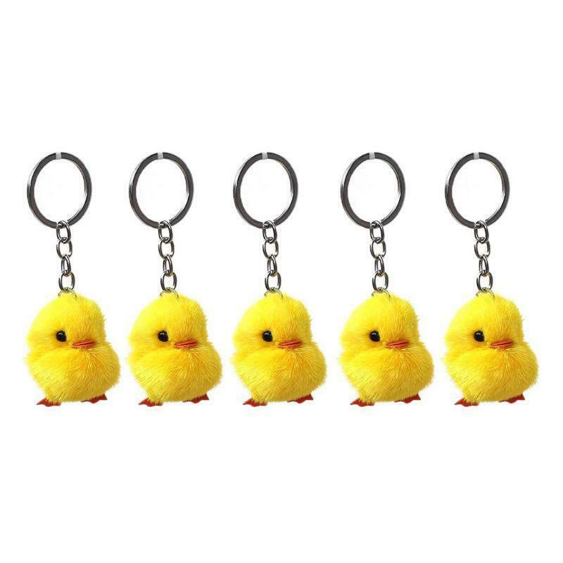 5Pcs Furry Yellow Duck Fluff Soft Chick Keychains Easter Keyring Handbag Jewelry