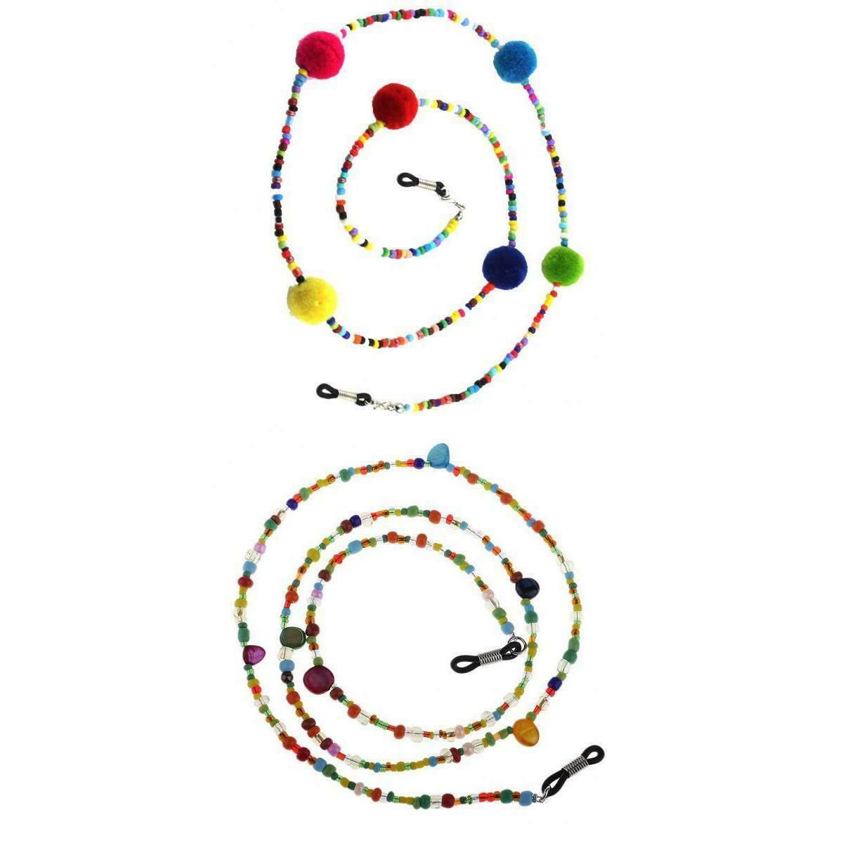 2pcs Colorful Beads Eyeglass Eyewear Holder Chain Necklace Strap Beach Wear