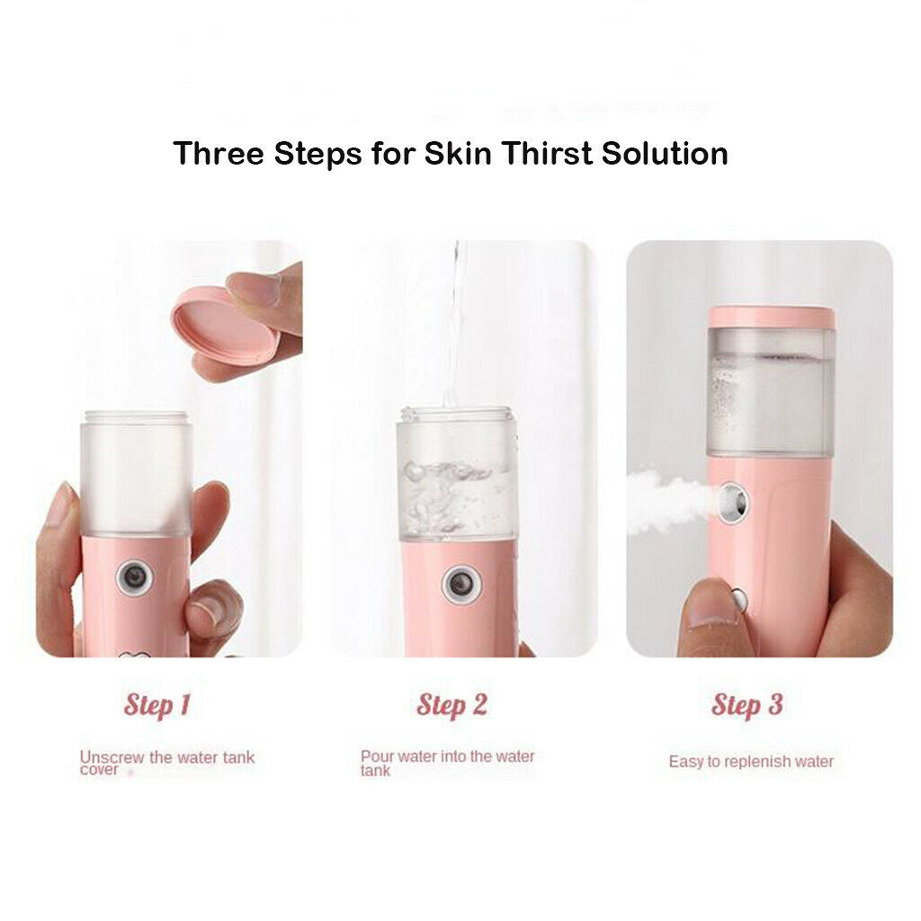 2pcs Mini Nano Facial Steamer Spray Mist Sprayer Handy USB Rechargeable