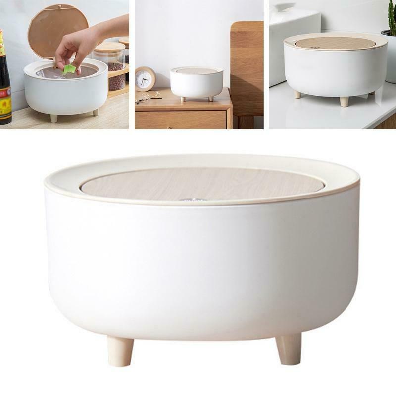 Nordic Mini Trash Can with Elasticity Press Lid Cover High Foot Waste Basket Bin