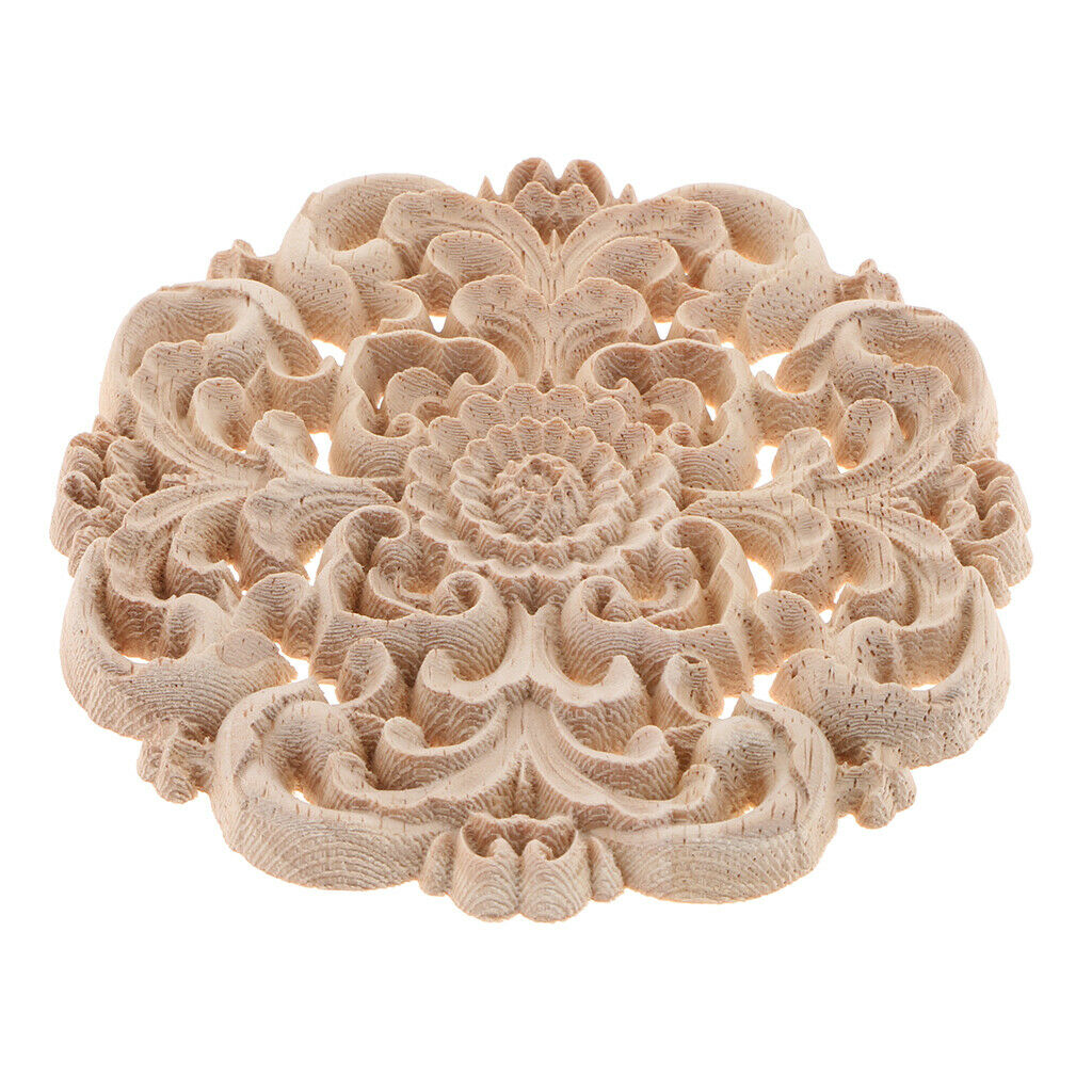 12pcs/pack Round Wood Carved Applique Cabinet Furniture Home Decoration