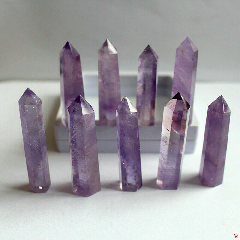 Natural Amethyst Fluorite Quartz Crystal Point Purple Healing Wand 40-50cm
