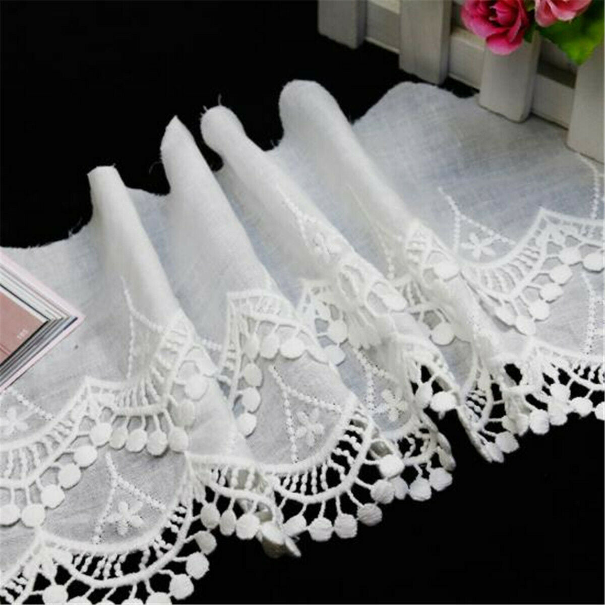 1 Yd Embroidery Floral White Cotton Lace Trim Ribbon Wedding Fabric Sewing Craft