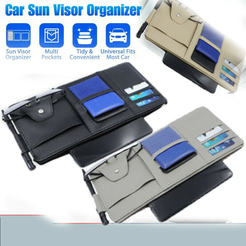 Leather Car Sun Visor Organizer Auto Interior Pocket Sunglass Card Holder Clip