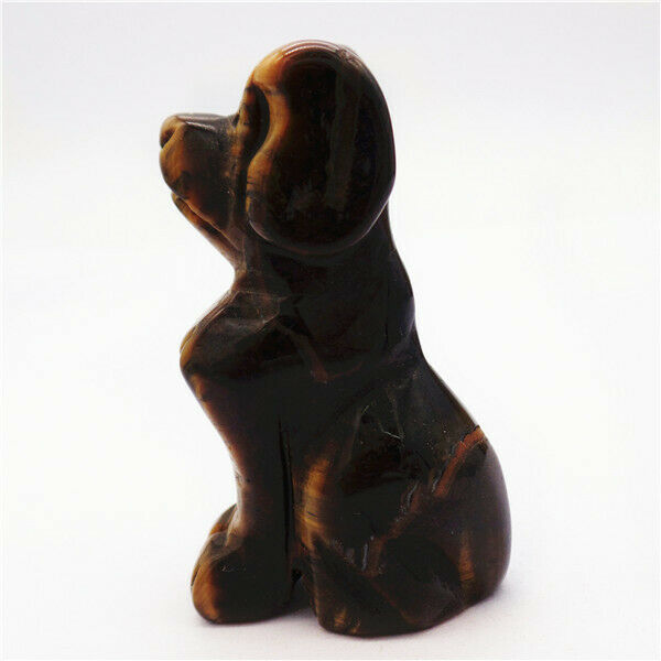 50x30x18mm Natural Tiger Eye Gem Carved Dog Decoration Statue Stone Decor HH7952