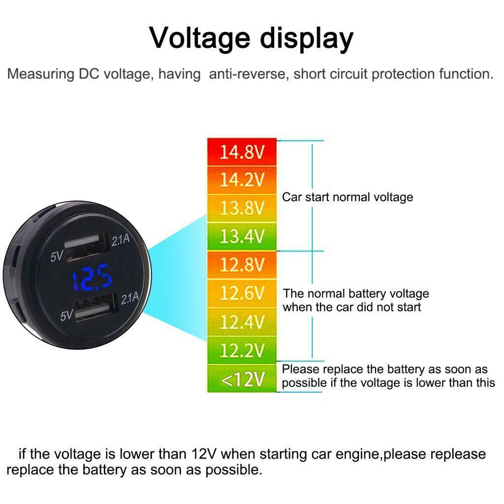 0.11" Car Boat 12V 4.2A Dual Port USB Charger Socket Voltage Voltmeter Blue