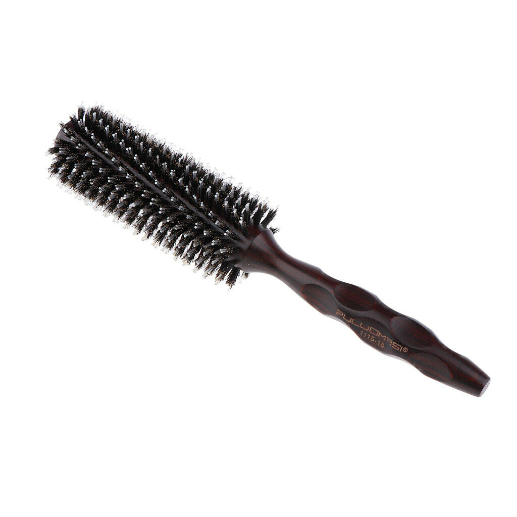 Round Anti-Static Wooden Barrel Hairbrush for Blow Drying Styling Curling L