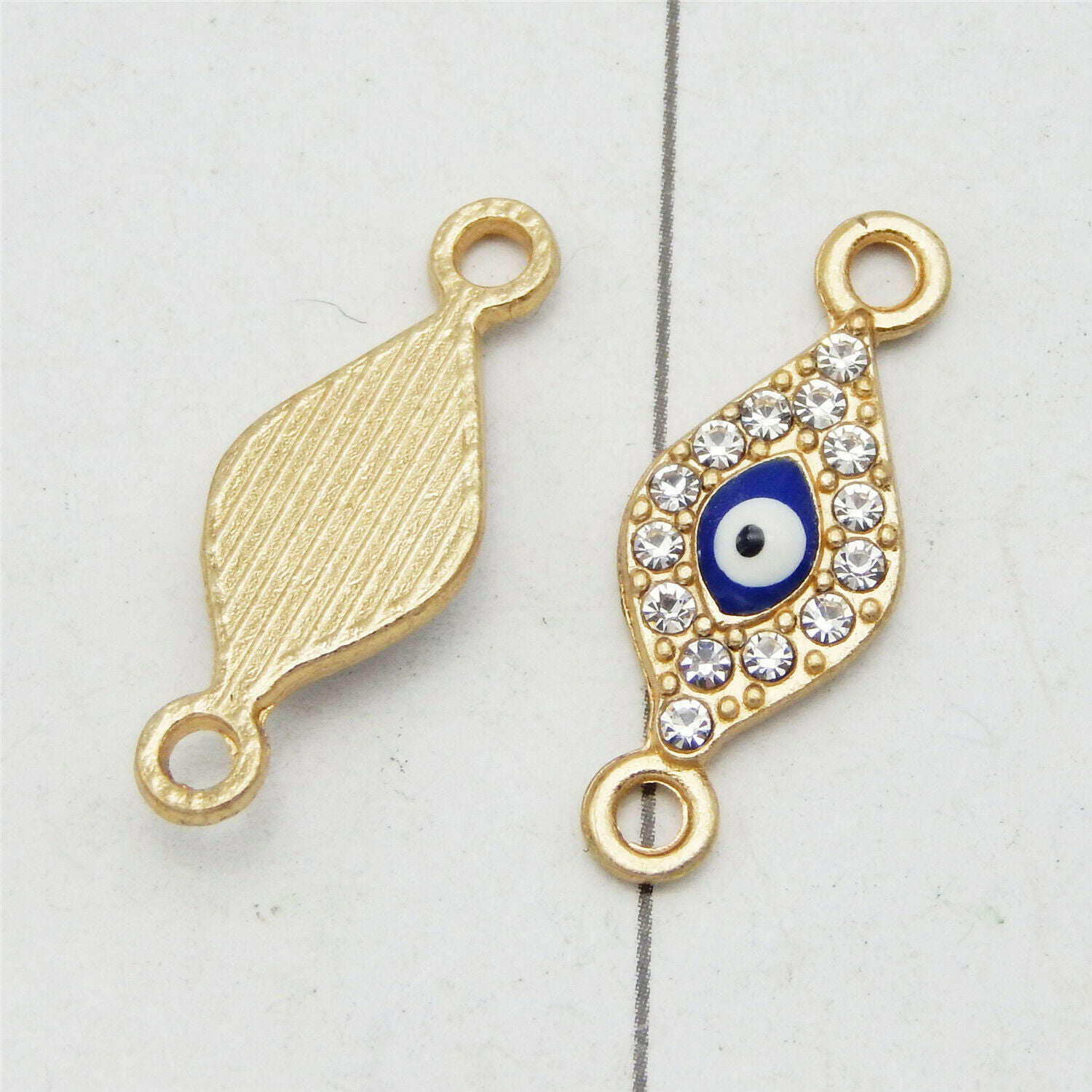 22*9mm Golden Alloy Enamel Eye Charm Pendant Rhinestone Connector Jewelry 12PCS