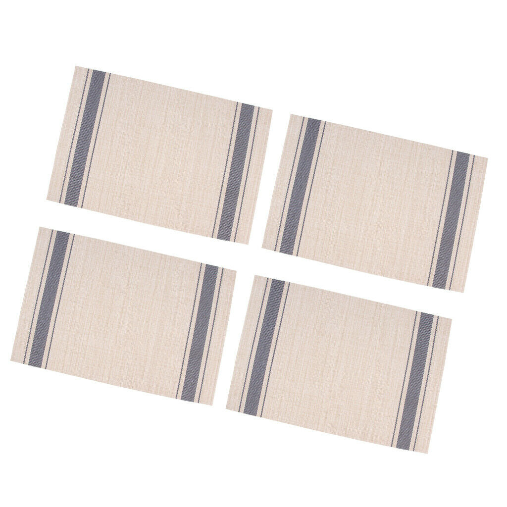 4-piece PVC Stripe Braided Insulated Mat Kitchen Dining Table Placemat Blue