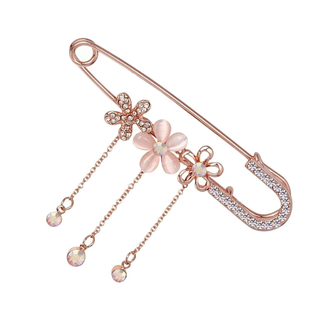 Flower Tassel Brooch Pins Crystal Sweater Shawl Clips Cardigan Collar Shirt